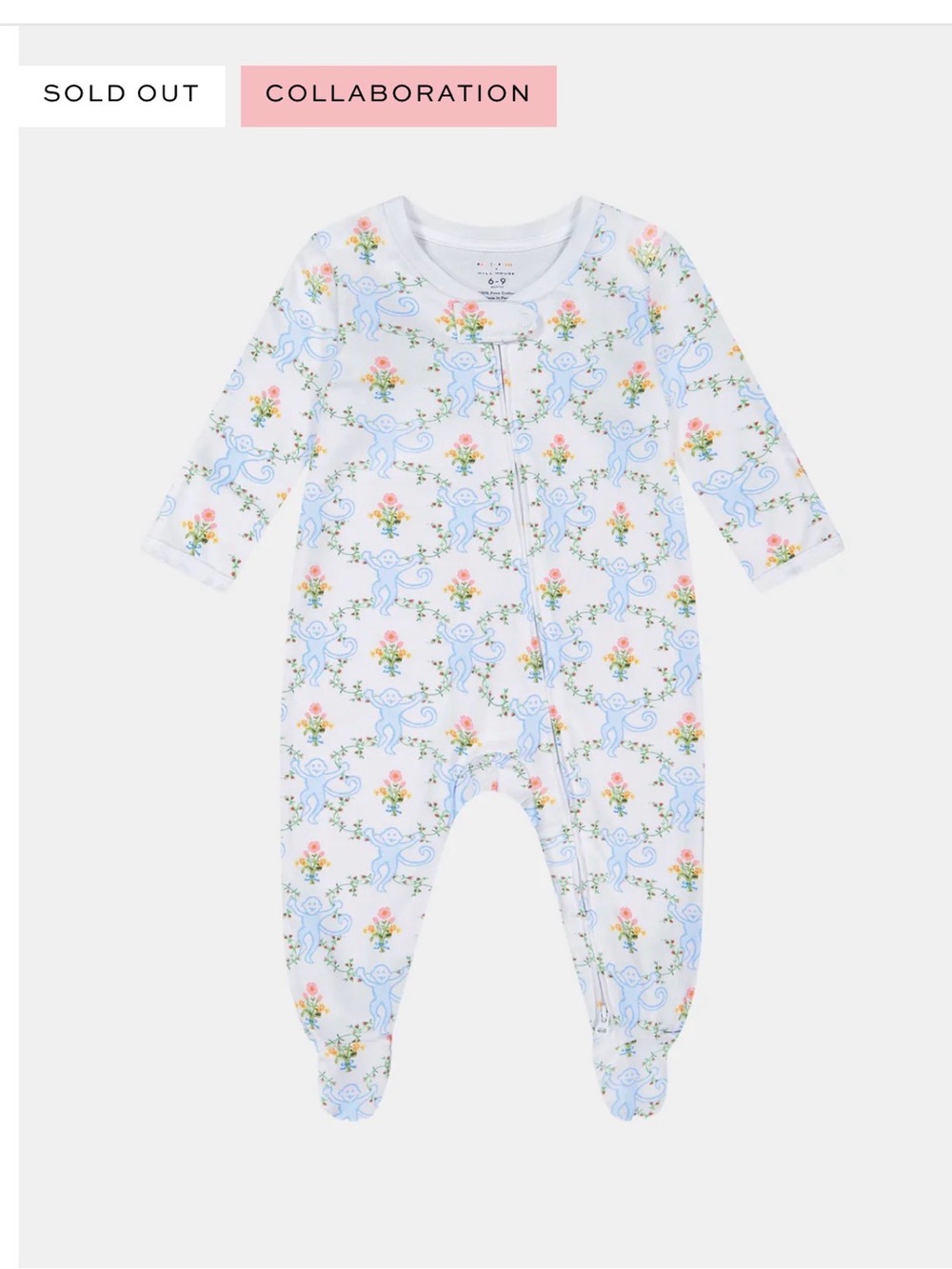 NWTRoller Rabbit Light Blue Floral & Monkey Print Long Sleeve Tee